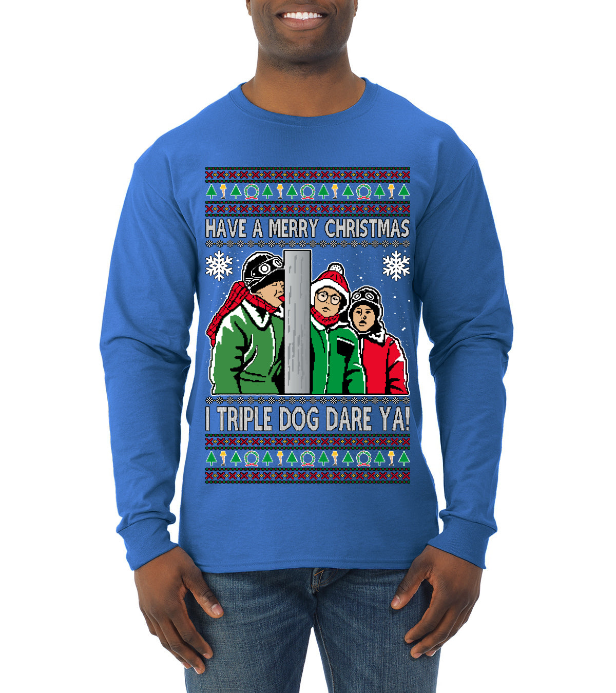I Triple Dog Dare Ya Merry Story Ugly Christmas Sweater Mens Long Sleeve Shirt
