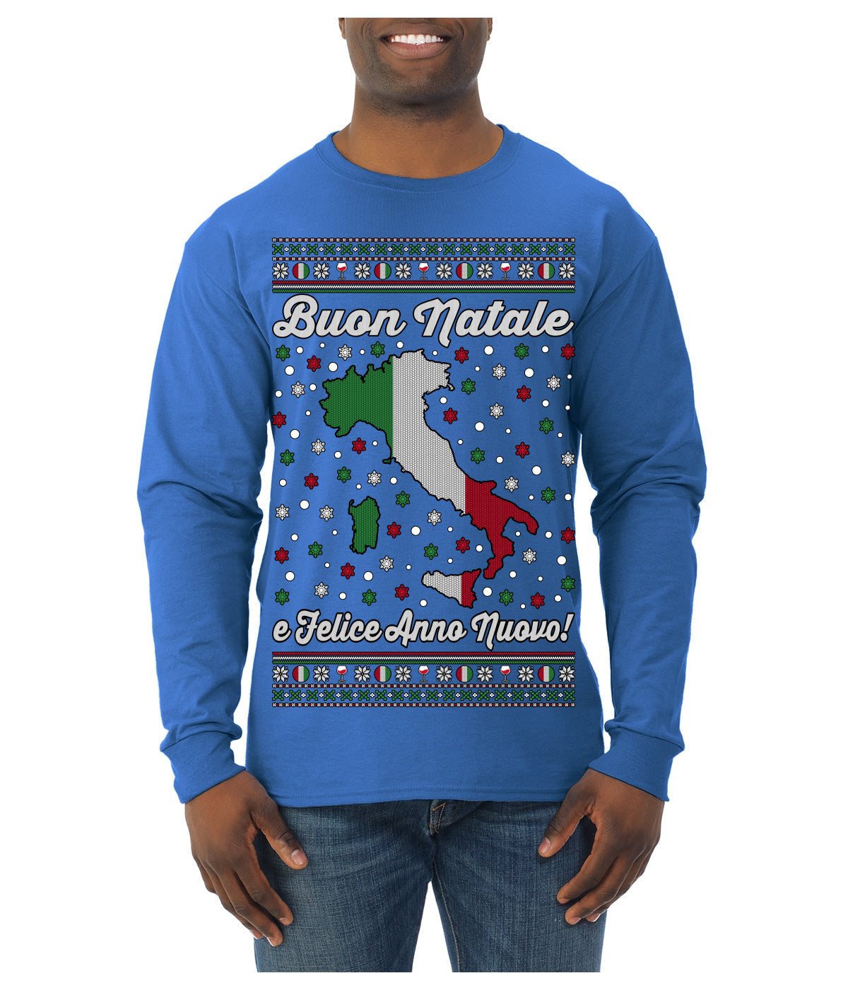 Buon Natale e Felice Anno Nuovo! Merry Christmas and Happy New Year Ugly Christmas Sweater Mens Long Sleeve Shirt