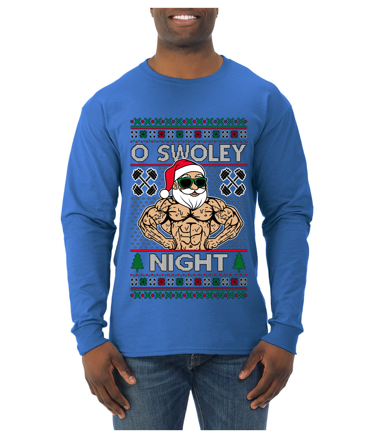 O Swoley Night, Exercise and Fitness Enthusiast, Ugly Christmas Sweater Mens Long Sleeve Shirt