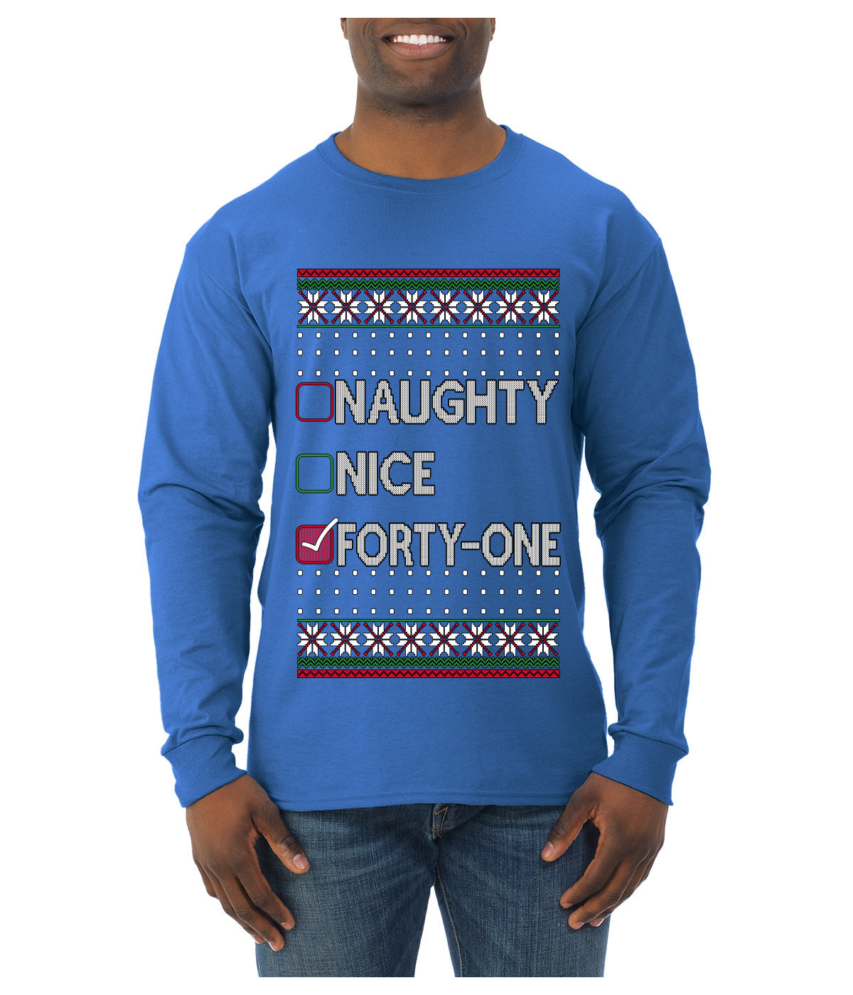 Naughty Nice 41, Simple List, Ugly Christmas Unisex Sweater, Funny Meme, Ugly Christmas Sweater Mens Long Sleeve Shirt