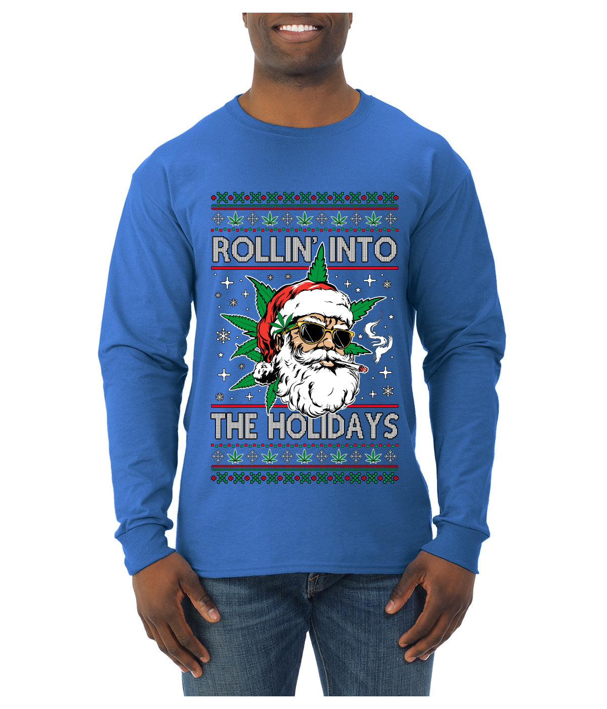 Rollin' Into The Holidays Christmas Sweater, Ugly Christmas Sweater Mens Long Sleeve Shirt