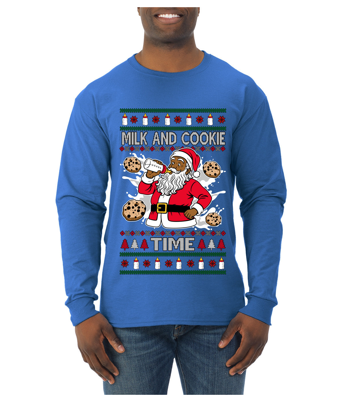 Milk And Cookie Time Christmas Sweater, Ugly Christmas Sweater Mens Long Sleeve Shirt