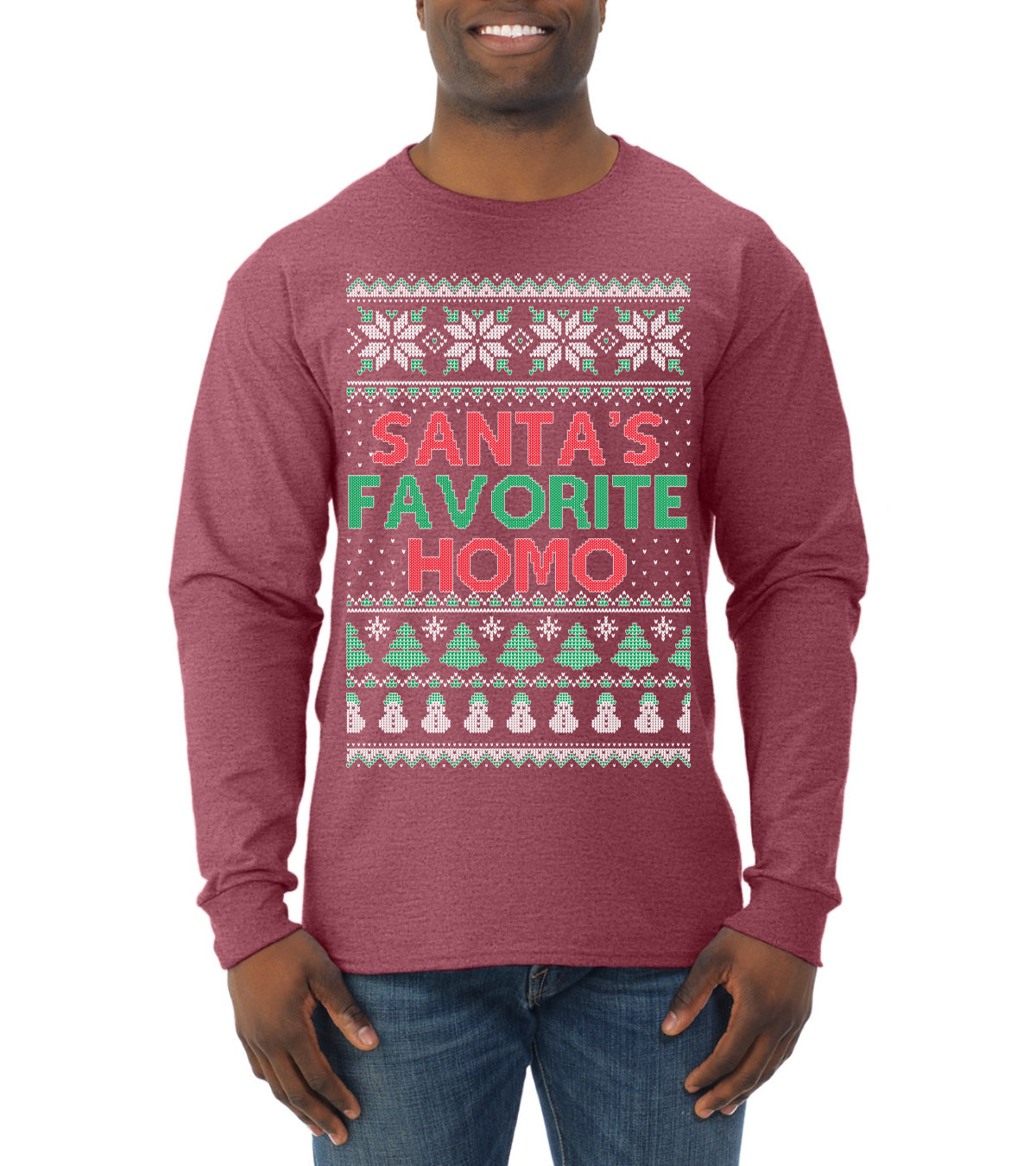 Santa's Favorite Homo Ugly Christmas Sweater Mens Long Sleeve Shirt