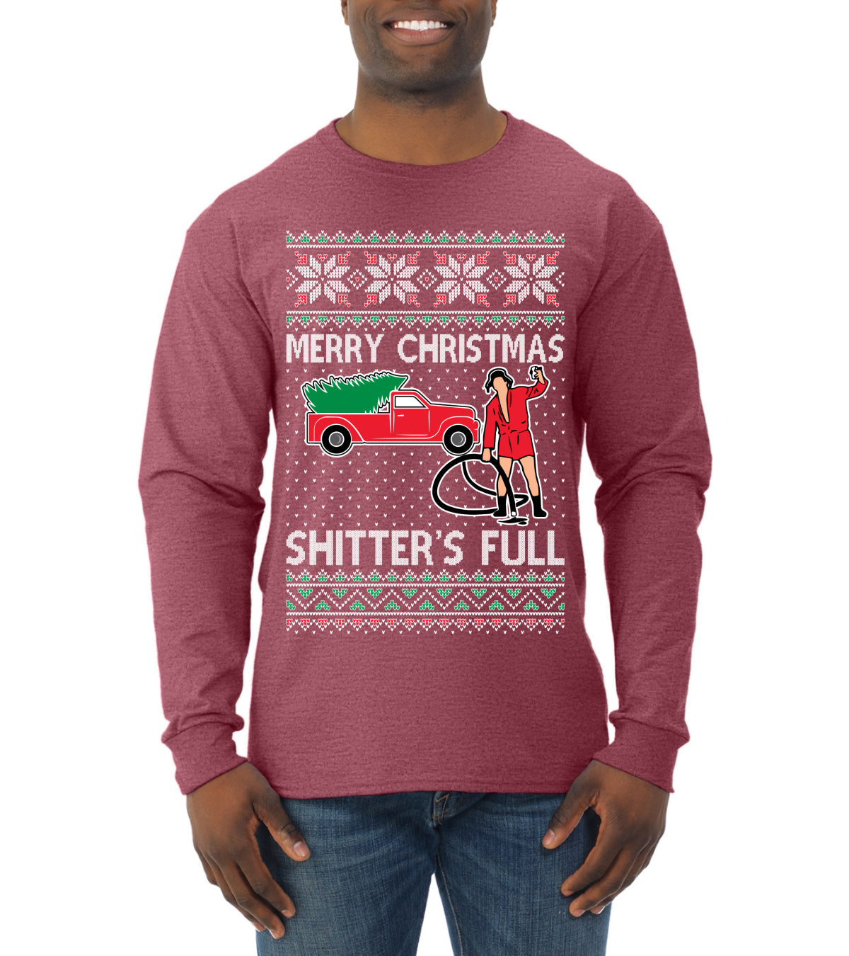 Cousin Eddie Merry Christmas Shitter's Full Ugly Christmas Sweater Mens Long Sleeve Shirt