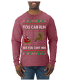 You Can Run But You Can't Hide Santa Sleigh Reindeer Ugly Christmas Sweater Mens Long Sleeve Shirt