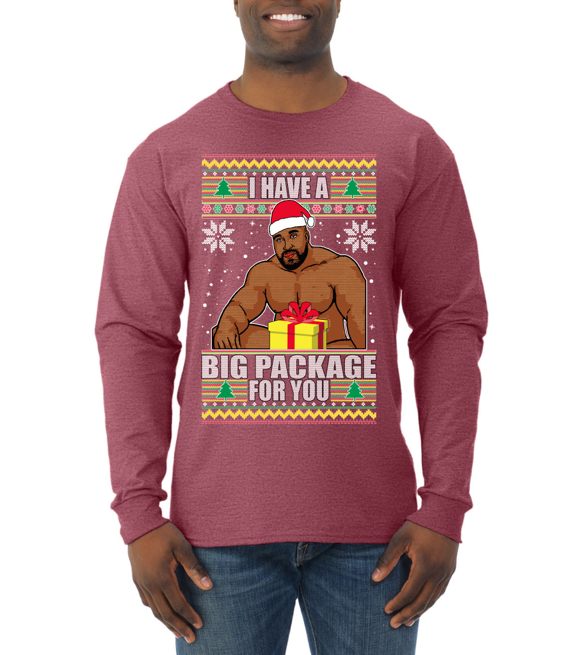 I Have A Big Package Meme Barry Wood Ugly Christmas Sweater Mens Long Sleeve Shirt