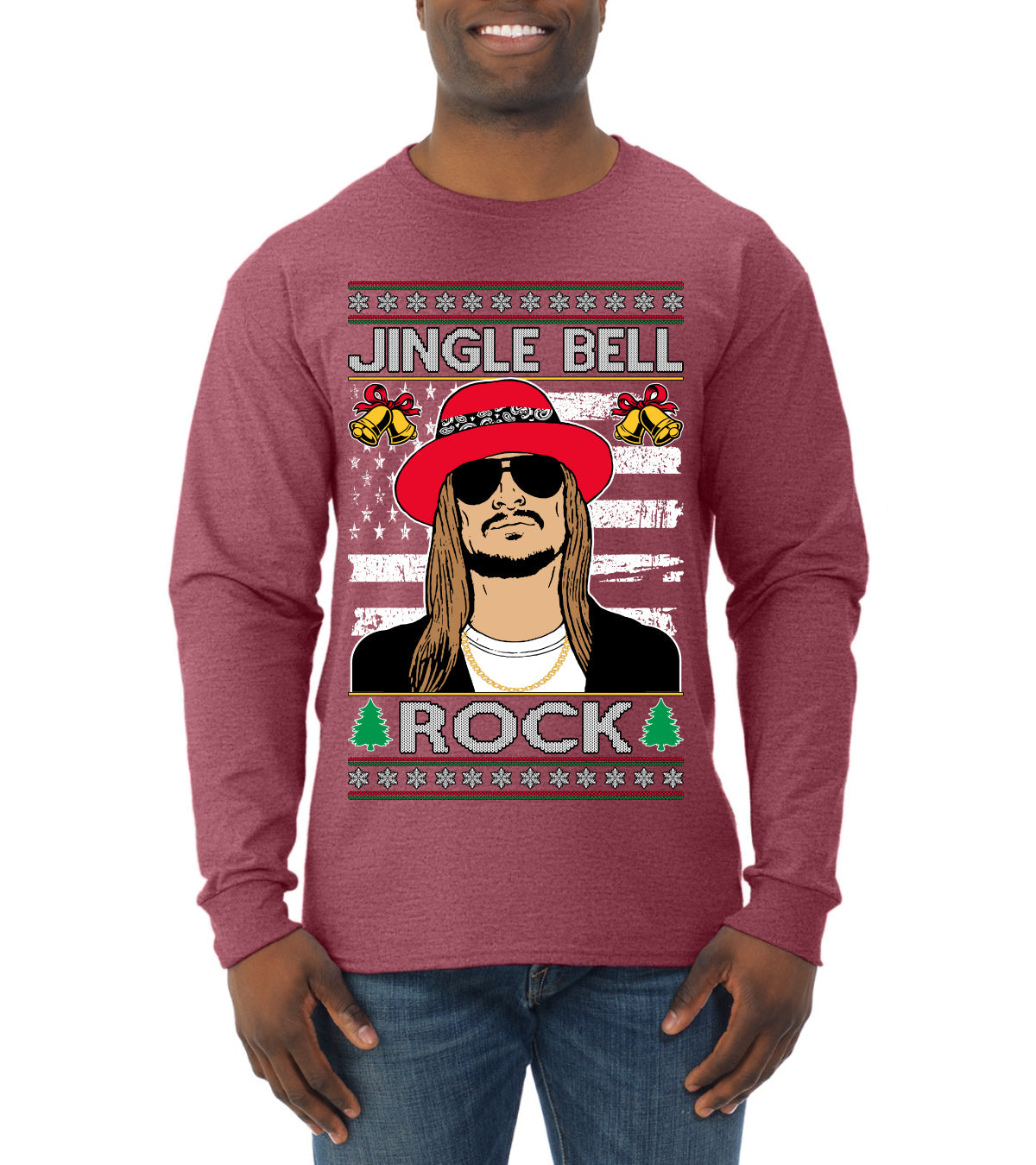 Jingle Bell Rock Kid Rapper Country Music Ugly Christmas Sweater Mens Long Sleeve Shirt