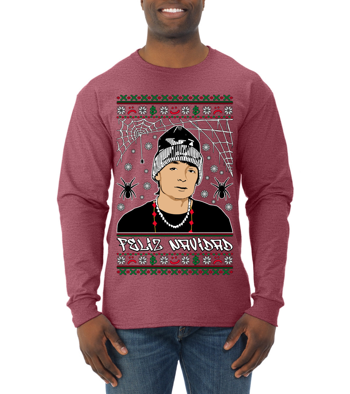 Peso Feliz Navidad Pluma Ugly Christmas Sweater Mens Long Sleeve Shirt