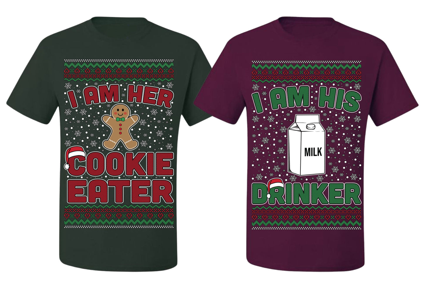 Cookie Eater, Milk Drinker Funny Couples Shirt Girlfriend Boyfriend Gift His and Hers Matching Ugly Christmas Couple T-Shirt
