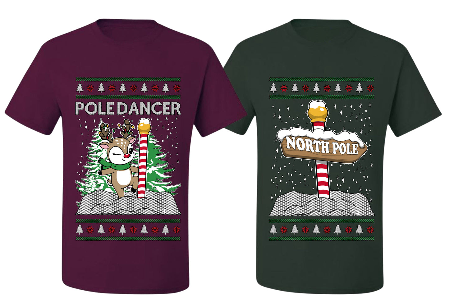 North Pole, Pole Dancer Sweater Girlfriend Boyfriend Gift His and Hers Matching Ugly Christmas Couple T-Shirt