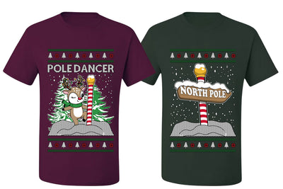 North Pole, Pole Dancer Sweater Girlfriend Boyfriend Gift His and Hers Matching Ugly Christmas Couple T-Shirt