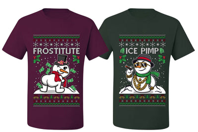 Frostitute Ice Pimp Snowmen Sweater Girlfriend Boyfriend Gift His and Hers Matching Ugly Christmas Couple T-Shirt