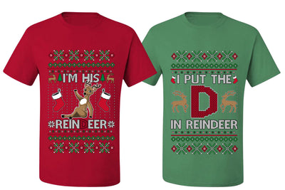 I Put The D In Reindeer Sweater Girlfriend Boyfriend Gift His and Hers Matching Ugly Christmas Couple T-Shirt
