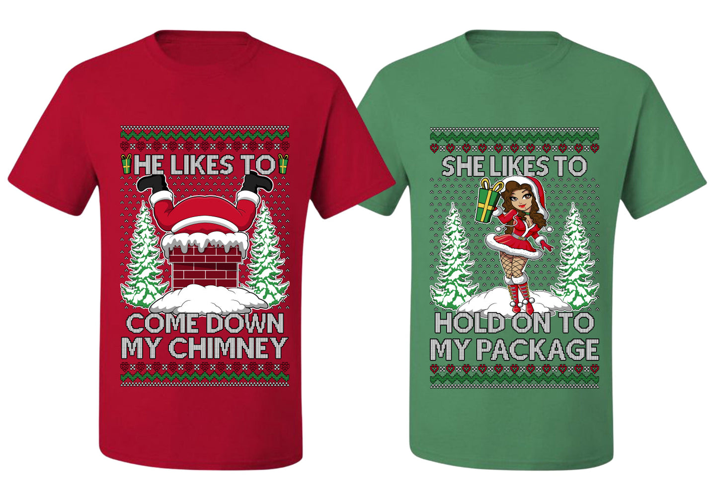 Come Down My Chimney Hold My Package Sweater Girlfriend Boyfriend Gift His and Hers Matching Ugly Christmas Couple T-Shirt