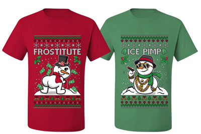Frostitute Ice Pimp Snowmen Sweater Girlfriend Boyfriend Gift His and Hers Matching Ugly Christmas Couple T-Shirt