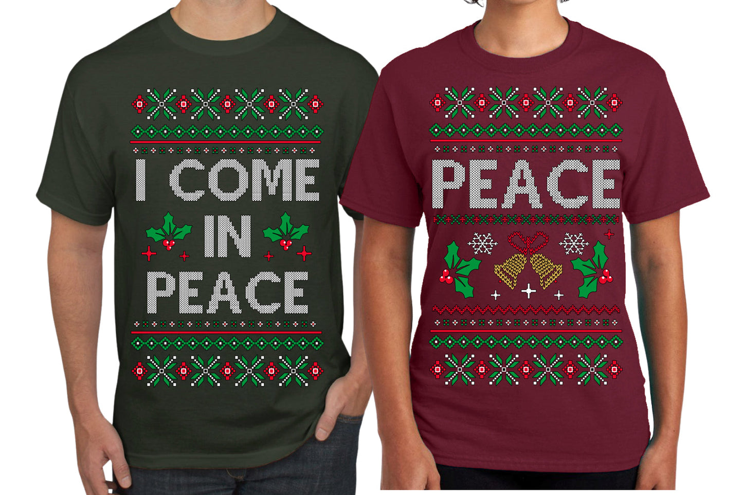 I Come in Peace Funny Matching His and Hers Couples Shirt Girlfriend Boyfriend Gift His and Hers Matching Ugly Christmas Couple T-Shirt