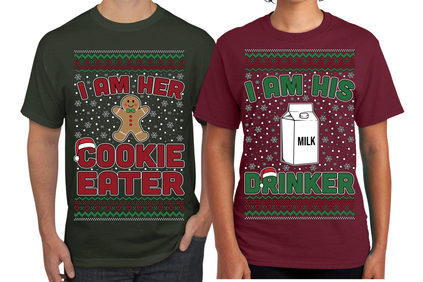 Cookie Eater, Milk Drinker Funny Couples Shirt Girlfriend Boyfriend Gift His and Hers Matching Ugly Christmas Couple T-Shirt
