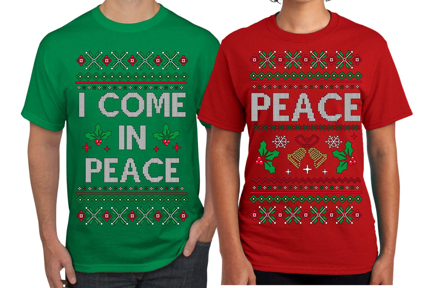 I Come in Peace Funny Matching His and Hers Couples Shirt Girlfriend Boyfriend Gift His and Hers Matching Ugly Christmas Couple T-Shirt