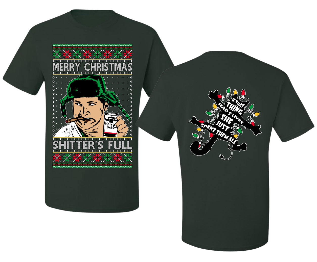Shitter's Full Cousin Eddie Christmas Family Vacation Ugly Christmas Front and Back Sweater Men's T-Shirt