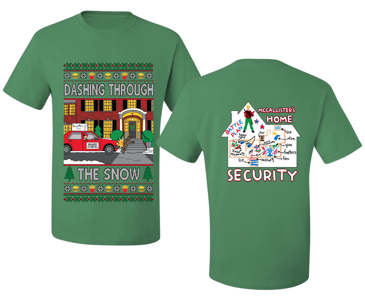 Dashing Through The Snow Classic 90s Holiday Movie Front and Back Unisex Ugly Christmas Sweater Men's T-Shirt