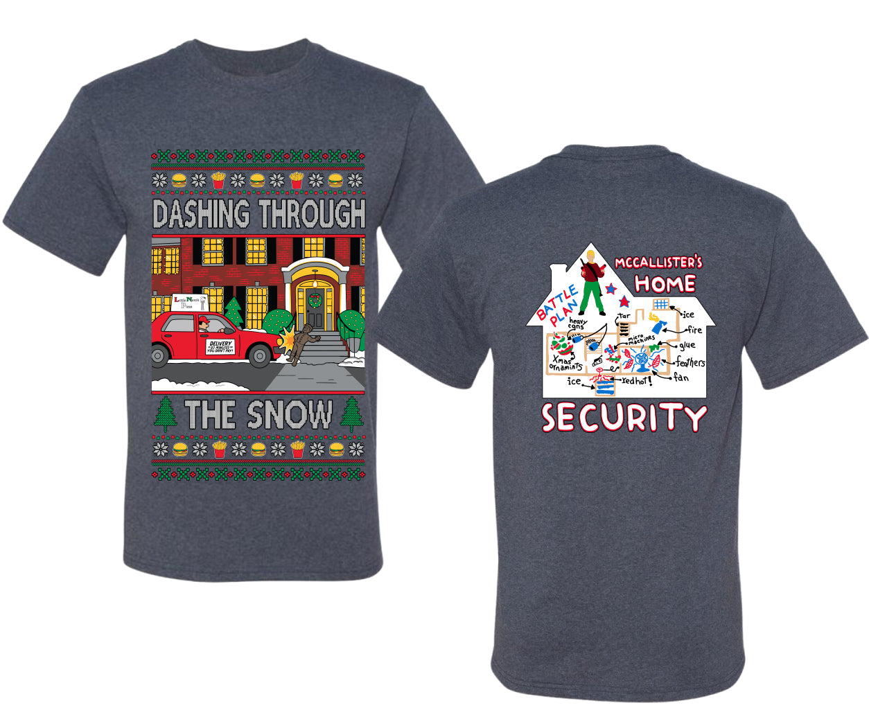Dashing Through The Snow Classic 90s Holiday Movie Front and Back Unisex Ugly Christmas Sweater Men's T-Shirt