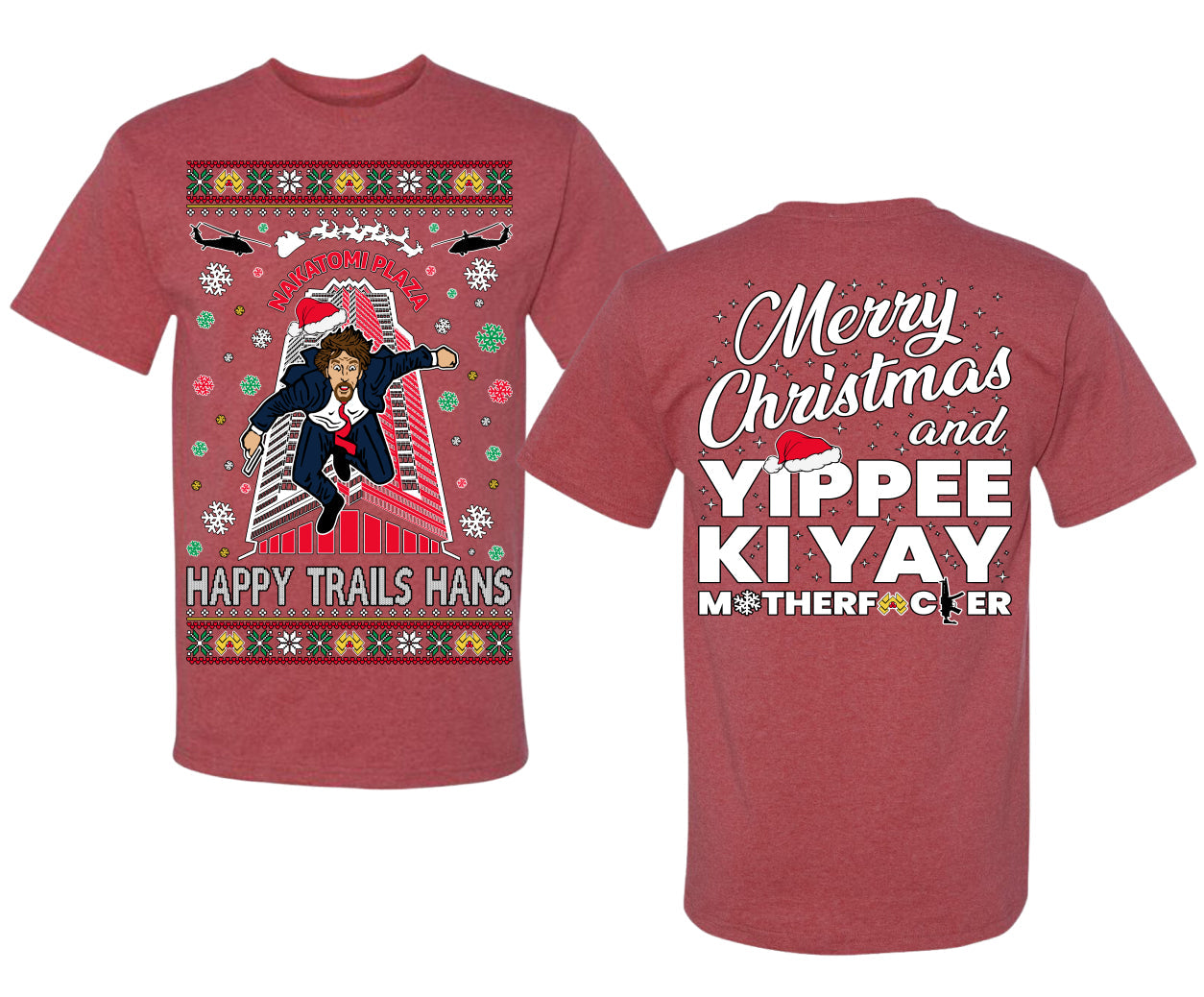 Nakatomi Plaza Happy Trails Hans Ugly Christmas Front and Back Sweater Men's T-Shirt