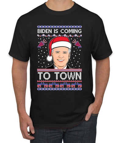 Biden Is Coming To Town Ugly Christmas Sweater Men's Graphic T-Shirt
