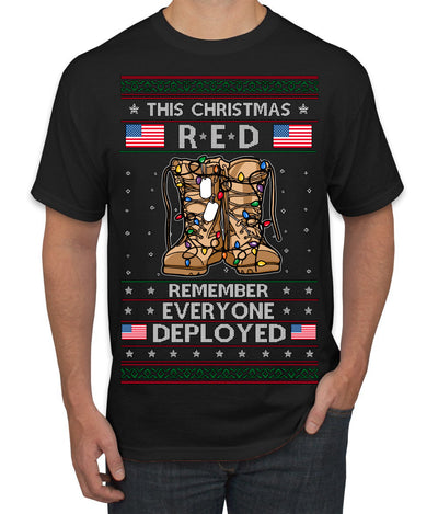 This Christmas RED Remember Everyone Deployed Veteran Ugly Christmas Sweater Men's T-Shirt