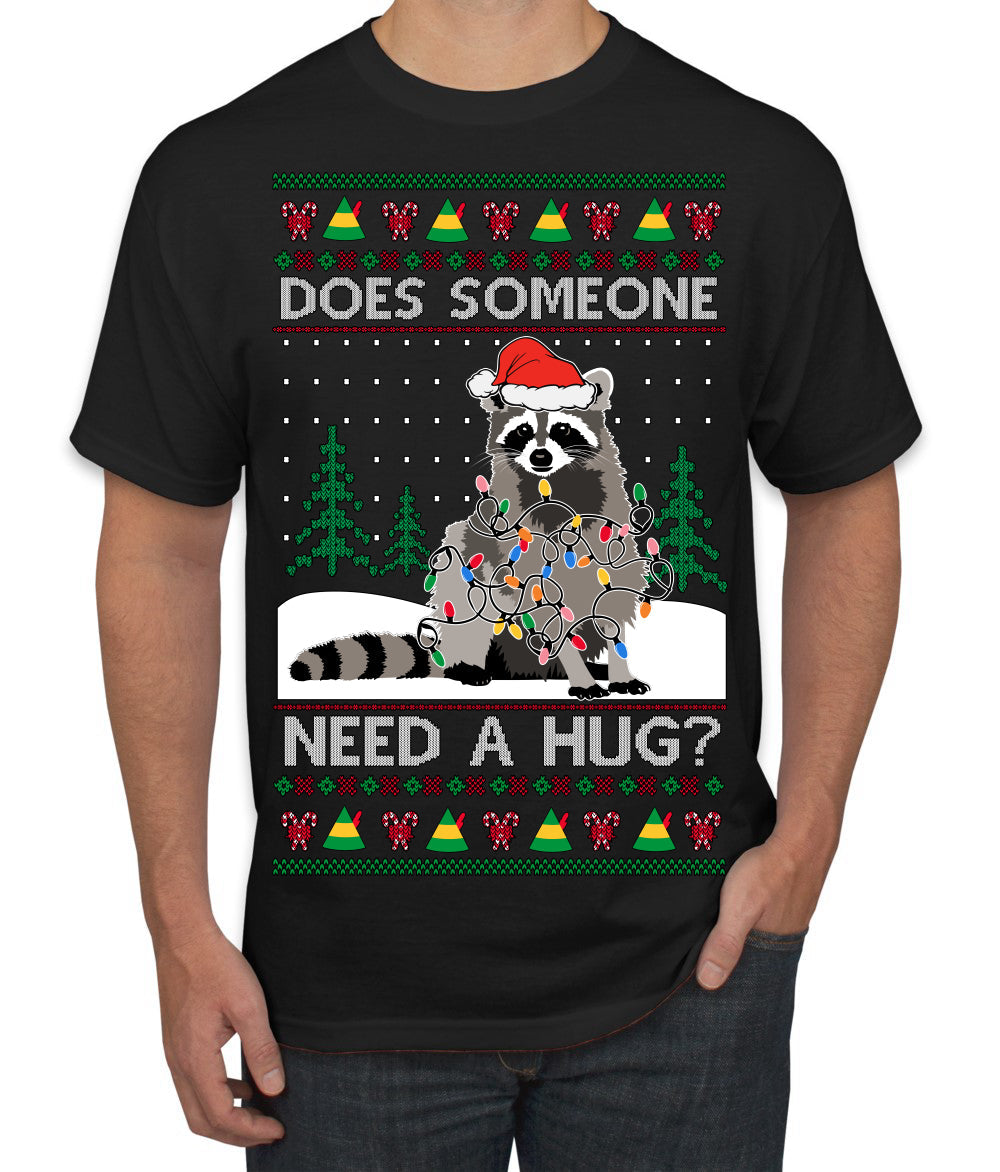 Does Someone Need a Hug? Cute Raccoon Ugly Christmas Sweater Men's T-Shirt