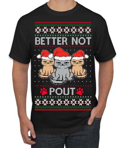 Better Not Pout, Cute Sad Santa Cats | Funny Ugly Christmas Sweater Men's T-Shirt