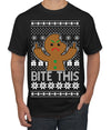 Bite This, Funny Gingerbread Cookie Offensive Inappropriate Middle Finger, F U Ginger Bread Dirty Novelty Xmas Ugly Christmas Sweater Men's T-Shirt
