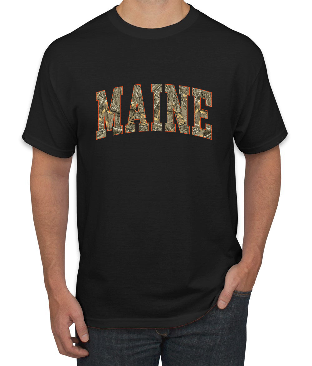 Maine  Camo Fill Orange Outline Sweater, Unisex Men's T-Shirt