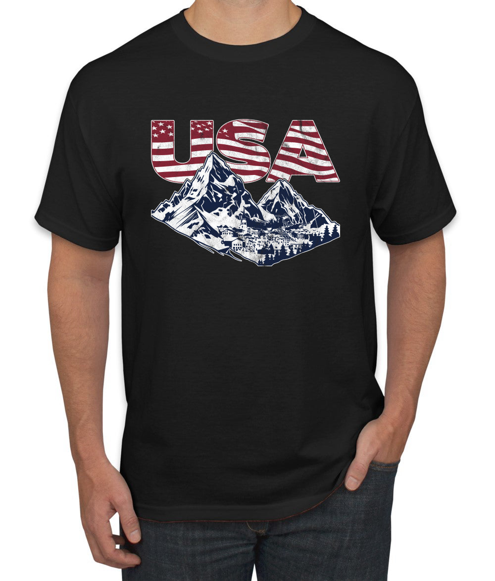 USA Winter Team Sports Fan Collection | USA Flag Mountainscape Sweater, Unisex Men's T-Shirt