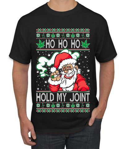 Ho Ho Ho Hold My Joint Weed Santa Smoking Ugly Christmas Sweater Men's Graphic T-Shirt