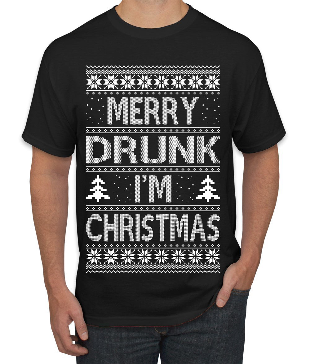 Merry Drunk I'm Christmas Beer Wine Drinking Holiday Humor  Ugly Christmas Sweater Men's Graphic T-Shirt