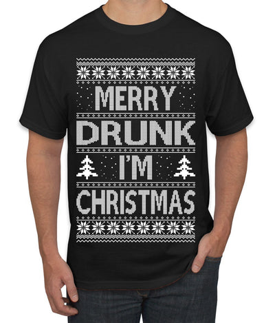 Merry Drunk I'm Christmas Beer Wine Drinking Holiday Humor  Ugly Christmas Sweater Men's Graphic T-Shirt