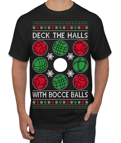 Deck the Halls with Bocce Balls, Funny Classic Italy Italian Sports Ugly Christmas Sweater Men's T-Shirt