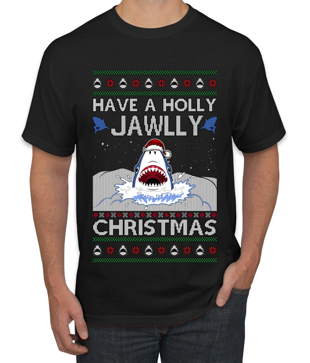 Have a Holly Jawlly Christmas, Cute Shark, Ugly Christmas Sweater Men's T-Shirt