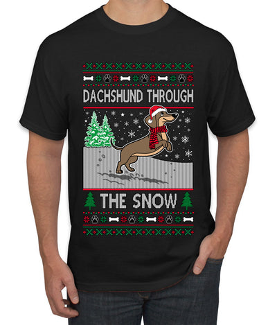 Dachshund Through The Snow, Cute Dog Christmas Sweater, Ugly Christmas Sweater Men's T-Shirt