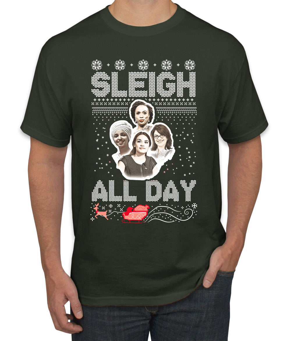 AOC The Squad Congresswomen Sleigh All Day Xmas Ugly Christmas Sweater Men's Graphic T-Shirt