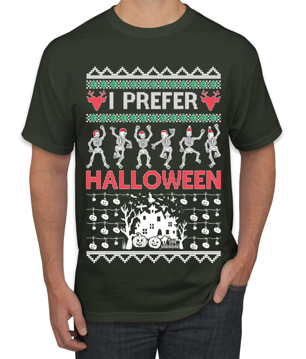 I Prefer Halloween Dancing Skeletons Ugly Christmas Sweater Men's T-Shirt