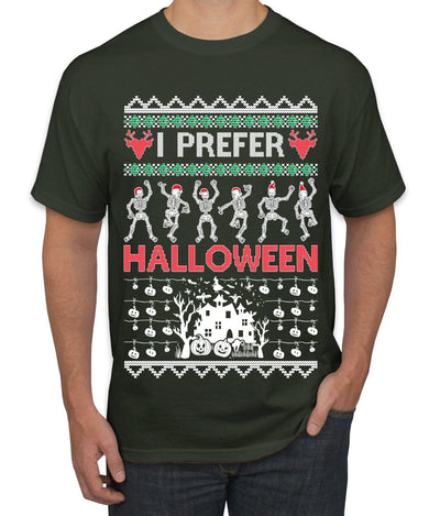 I Prefer Halloween Dancing Skeletons Ugly Christmas Sweater Men's T-Shirt