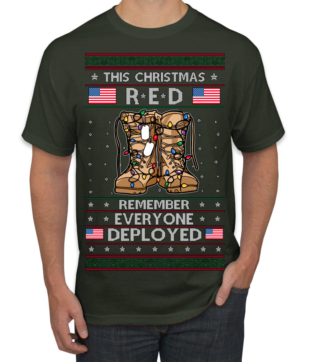 This Christmas RED Remember Everyone Deployed Veteran Ugly Christmas Sweater Men's T-Shirt