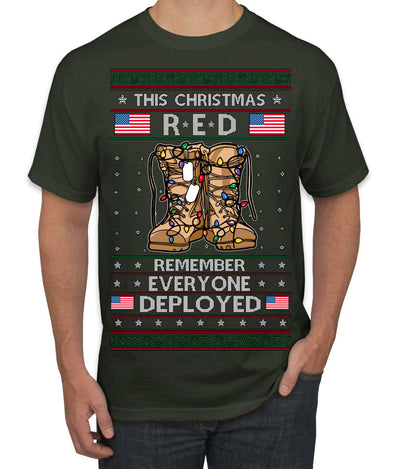 This Christmas RED Remember Everyone Deployed Veteran Ugly Christmas Sweater Men's T-Shirt
