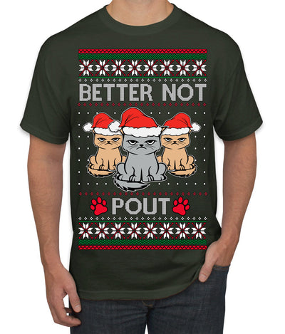 Better Not Pout, Cute Sad Santa Cats | Funny Ugly Christmas Sweater Men's T-Shirt