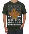 Bite This, Funny Gingerbread Cookie Offensive Inappropriate Middle Finger, F U Ginger Bread Dirty Novelty Xmas Ugly Christmas Sweater Men's T-Shirt