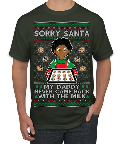 Sorry Santa Dad Never Came Back With Milk, Other Kid, Funny Viral Daddy Left Sad Kid Meme Ugly Christmas Sweater Men's T-Shirt