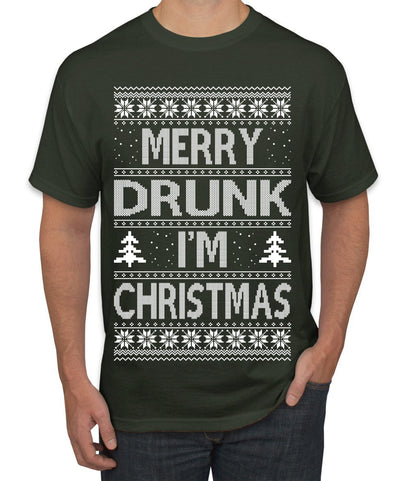 Merry Drunk I'm Christmas Beer Wine Drinking Holiday Humor  Ugly Christmas Sweater Men's Graphic T-Shirt