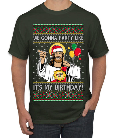 Gonna Party Like It's My Birthday Jesus Ugly Christmas Sweater Men's T-Shirt
