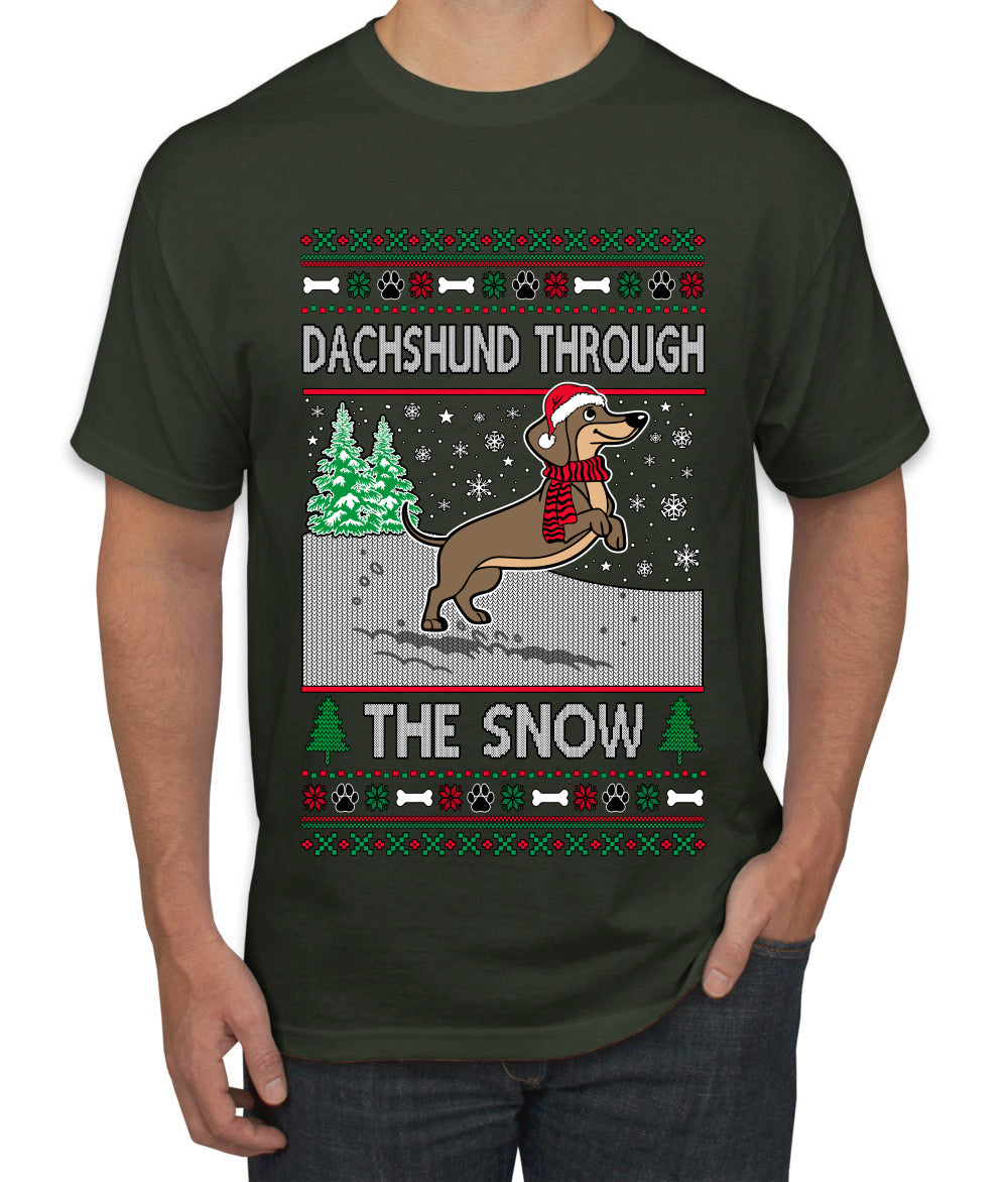 Dachshund Through The Snow, Cute Dog Christmas Sweater, Ugly Christmas Sweater Men's T-Shirt